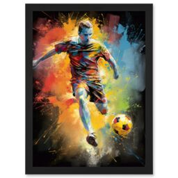 Artery8 Footballer About to Kick the Ball Vibrant Portrait Artwork Framed Wall Art Print A4 in Black - thumbnail 1