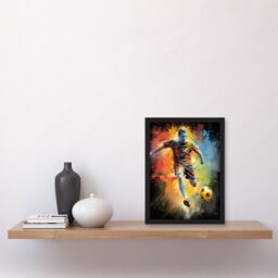 Artery8 Footballer About to Kick the Ball Vibrant Portrait Artwork Framed Wall Art Print A4 in Black - thumbnail 2