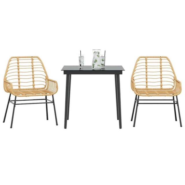Berkfield Home 3 Piece Garden Dining Set Brown Poly Rattan Glass - image 1
