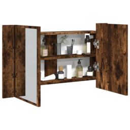 Berkfield Home LED Bathroom Mirror Cabinet Smoked Oak 80x12x45 cm Acrylic in Brown - Size: 80 x 12 x 45 cm