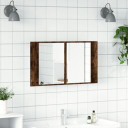 Berkfield Home LED Bathroom Mirror Cabinet Smoked Oak 80x12x45 cm Acrylic in Brown - Size: 80 x 12 x 45 cm - thumbnail 3