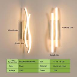 Goeco LED Indoor Wall Light 14W Creative Long Wall Lamp Indoor for Bedroom in Silver - thumbnail 3