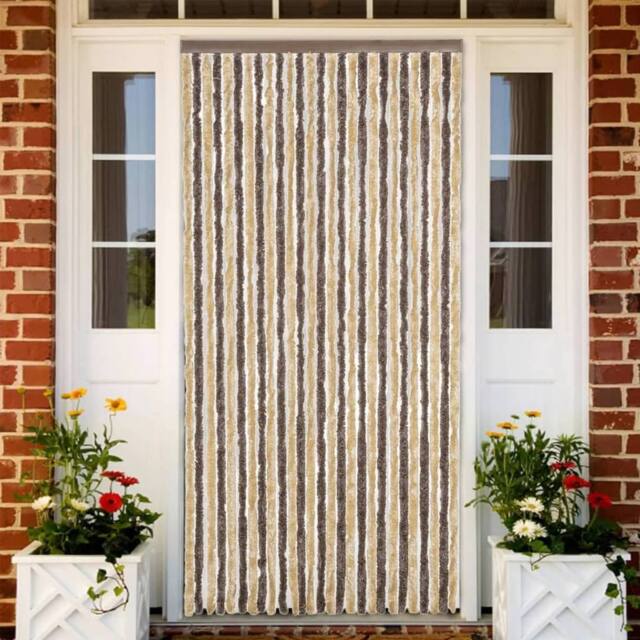Berkfield Home Fly Curtain Dark Brown & Beige 118x220 cm Chenille - image 1