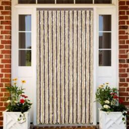 Berkfield Home Fly Curtain Dark Brown & Beige 118x220 cm Chenille - thumbnail 1