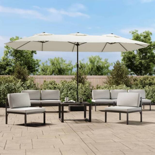 Berkfield Home Double-Head Parasol with LEDs Sand White 449x245 cm - image 1