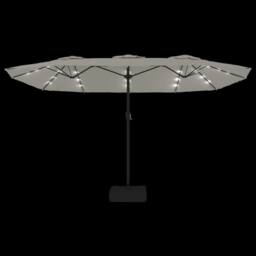 Berkfield Home Double-Head Parasol with LEDs Sand White 449x245 cm - thumbnail 6