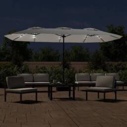 Berkfield Home Double-Head Parasol with LEDs Sand White 449x245 cm - thumbnail 3
