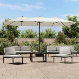 Berkfield Home Double-Head Parasol with LEDs Sand White 449x245 cm - thumbnail 1