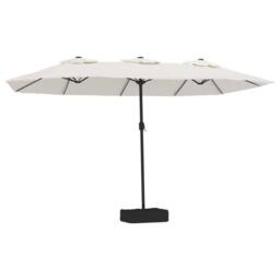 Berkfield Home Double-Head Parasol with LEDs Sand White 449x245 cm - thumbnail 2