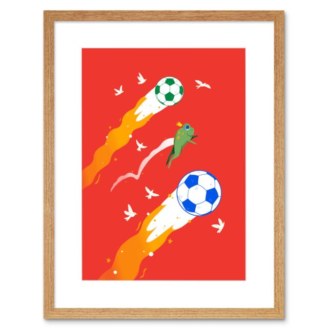 "Artery8 Wall Art Print Football Soccer Frog Art Framed 9x7 inch in Beige - Size: W7"" x H9""" - image 1