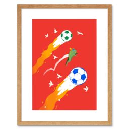 "Artery8 Wall Art Print Football Soccer Frog Art Framed 9x7 inch in Beige - Size: W7"" x H9""" - thumbnail 1