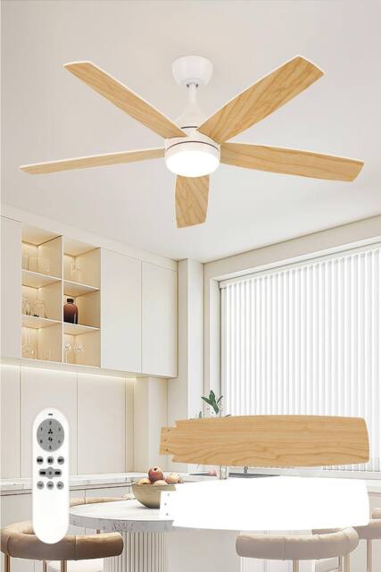 Goeco Ceiling Fan With Light, DC, Ceiling Lamp With Fan & 6 Speeds in Natural - image 1