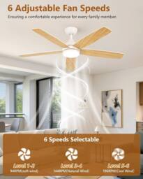 Goeco Ceiling Fan With Light, DC, Ceiling Lamp With Fan & 6 Speeds in Natural - thumbnail 7