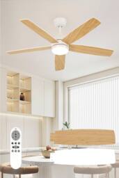 Goeco Ceiling Fan With Light, DC, Ceiling Lamp With Fan & 6 Speeds in Natural - thumbnail 1