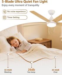 Goeco Ceiling Fan With Light, DC, Ceiling Lamp With Fan & 6 Speeds in Natural - thumbnail 6