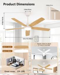 Goeco Ceiling Fan With Light, DC, Ceiling Lamp With Fan & 6 Speeds in Natural - thumbnail 3