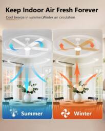 Goeco Ceiling Fan With Light, DC, Ceiling Lamp With Fan & 6 Speeds in Natural - thumbnail 4
