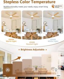 Goeco Ceiling Fan With Light, DC, Ceiling Lamp With Fan & 6 Speeds in Natural - thumbnail 2