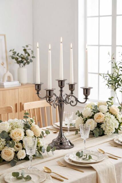 Living and Home 5-Arm Vintage Candelabra Metal Candle Holder in Black - image 1