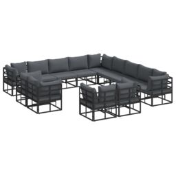 Berkfield Home Garden Sofa Set 13 pcs Black 353 x 353 x 71 cm Aluminium - thumbnail 2