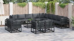 Berkfield Home Garden Sofa Set 13 pcs Black 353 x 353 x 71 cm Aluminium - thumbnail 4