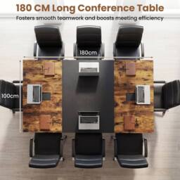 Gymax Conference Table Industrial 180 CM Large Meeting Table for 6-8 People in Brown - thumbnail 6