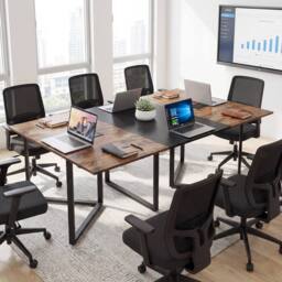 Gymax Conference Table Industrial 180 CM Large Meeting Table for 6-8 People in Brown - thumbnail 7