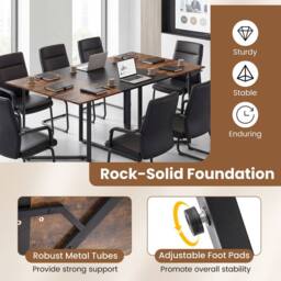 Gymax Conference Table Industrial 180 CM Large Meeting Table for 6-8 People in Brown - thumbnail 5