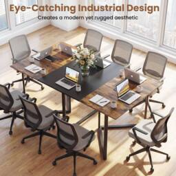 Gymax Conference Table Industrial 180 CM Large Meeting Table for 6-8 People in Brown - thumbnail 3