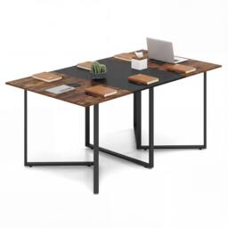 Gymax Conference Table Industrial 180 CM Large Meeting Table for 6-8 People in Brown - thumbnail 1