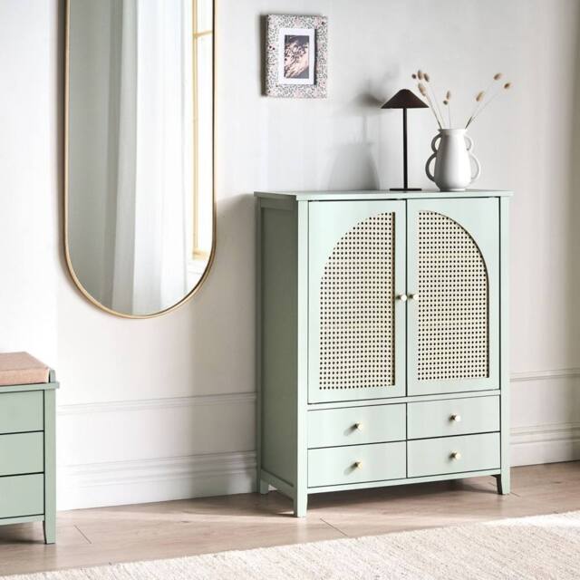Wyld and Coco Boho Shoe Storage Cabinet Mint Green - 4 Drawers 3 Shelves - image 1