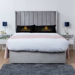 UK Bed Furniture Bella Wingback Divan Bed with 2 Drawers Foot End & 54 Inch headboard in Silver - Size: Small Double - thumbnail 2