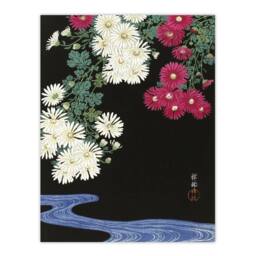 "Artery8 Chrysanthemums & Running Water Retro Japan Wall Art Print Koson in Pink - Size: W24"" x H32""" - thumbnail 1