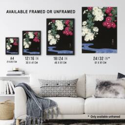 "Artery8 Chrysanthemums & Running Water Retro Japan Wall Art Print Koson in Pink - Size: W24"" x H32""" - thumbnail 3