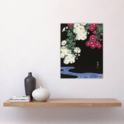 "Artery8 Chrysanthemums & Running Water Retro Japan Wall Art Print Koson in Pink - Size: W24"" x H32""" - thumbnail 4
