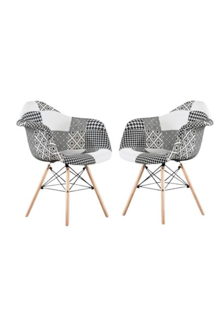 Life Interiors Set of 2 Patchwork Accent Chairs with Wooden Legs & Black Metal Wire Frame - image 1