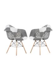 Life Interiors Set of 2 Patchwork Accent Chairs with Wooden Legs & Black Metal Wire Frame - thumbnail 1