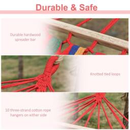 OUTSUNNY Cotton Hammock Soft Portable Swing Sleeping Chair with Headrest & Side Pocket - thumbnail 5