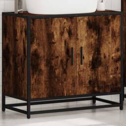 Berkfield Home Elegant Bathroom Sink Cabinet Smoked Oak 65x33x60 cm Engineered Wood in Brown - Size: 65 x 33 x 60 cm - thumbnail 4