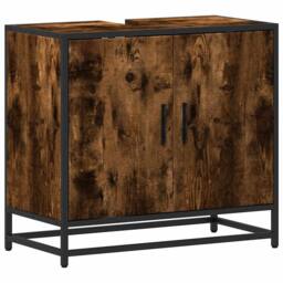 Berkfield Home Elegant Bathroom Sink Cabinet Smoked Oak 65x33x60 cm Engineered Wood in Brown - Size: 65 x 33 x 60 cm - thumbnail 3