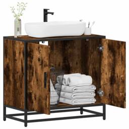 Berkfield Home Elegant Bathroom Sink Cabinet Smoked Oak 65x33x60 cm Engineered Wood in Brown - Size: 65 x 33 x 60 cm - thumbnail 2