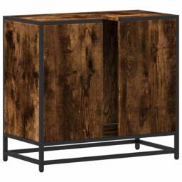 Berkfield Home Elegant Bathroom Sink Cabinet Smoked Oak 65x33x60 cm Engineered Wood in Brown - Size: 65 x 33 x 60 cm - thumbnail 7