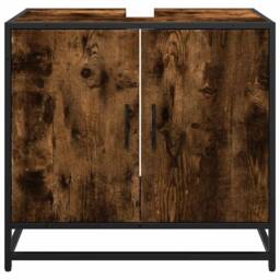 Berkfield Home Elegant Bathroom Sink Cabinet Smoked Oak 65x33x60 cm Engineered Wood in Brown - Size: 65 x 33 x 60 cm - thumbnail 5