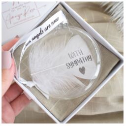 Amaya Rose Ltd In Memory of With Sympathy Feather Round Bauble Gift Boxed.Christmas in Clear - thumbnail 1