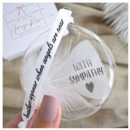 Amaya Rose Ltd In Memory of With Sympathy Feather Round Bauble Gift Boxed.Christmas in Clear - thumbnail 2