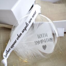 Amaya Rose Ltd In Memory of With Sympathy Feather Round Bauble Gift Boxed.Christmas in Clear - thumbnail 9
