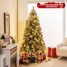 Costway 6.5FT Artificial Xmas Tree Hinged Christmas Tree w/909 PVC Branch Tips in Green - thumbnail 4