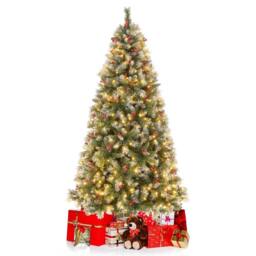 Costway 6.5FT Artificial Xmas Tree Hinged Christmas Tree w/909 PVC Branch Tips in Green - thumbnail 6