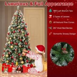 Costway 6.5FT Artificial Xmas Tree Hinged Christmas Tree w/909 PVC Branch Tips in Green - thumbnail 8