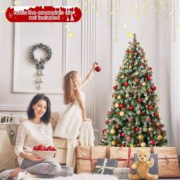 Costway 6.5FT Artificial Xmas Tree Hinged Christmas Tree w/909 PVC Branch Tips in Green - thumbnail 5